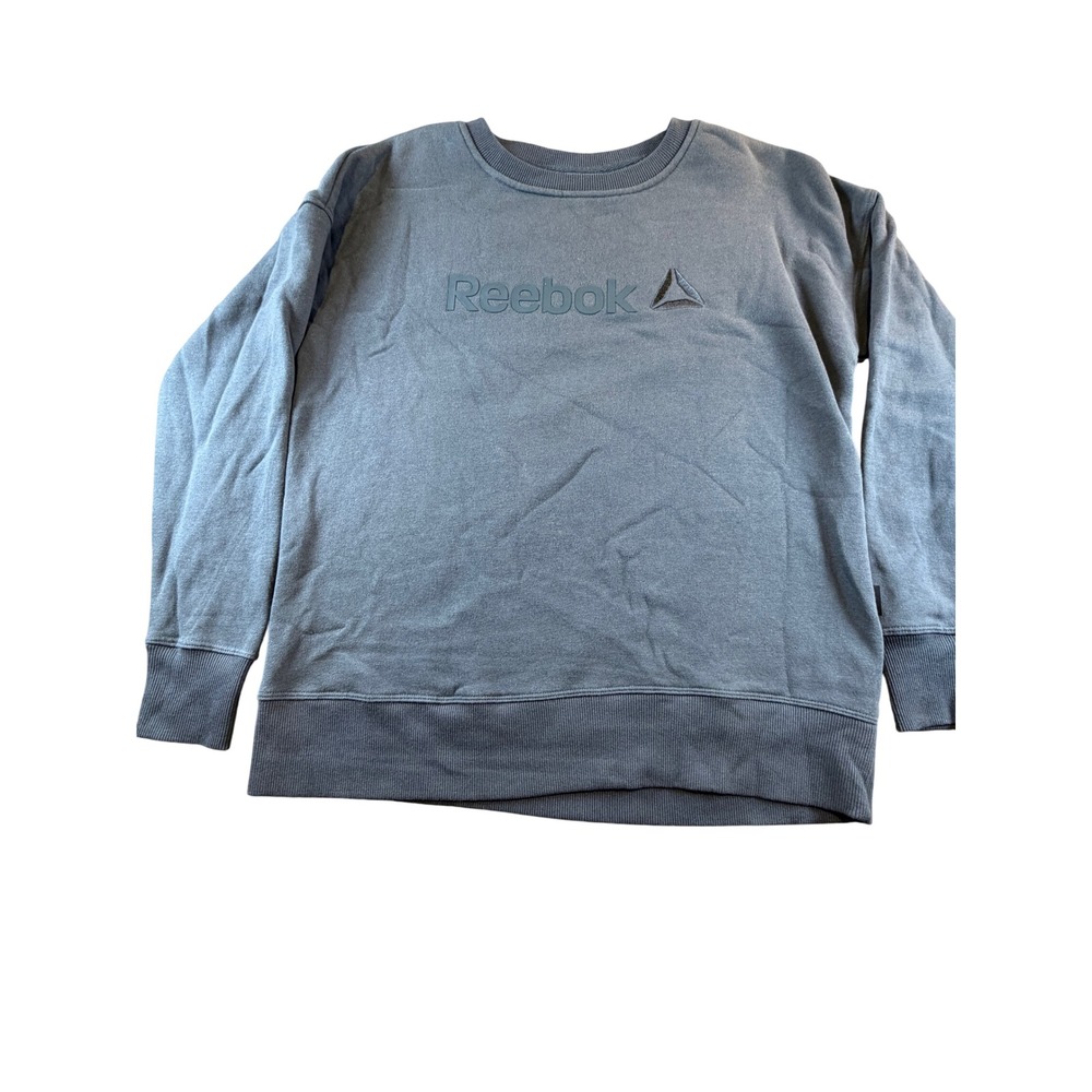 Reebok Mens Crewneck Sweatshirt Blue Embossed Logo Pullover Activewear